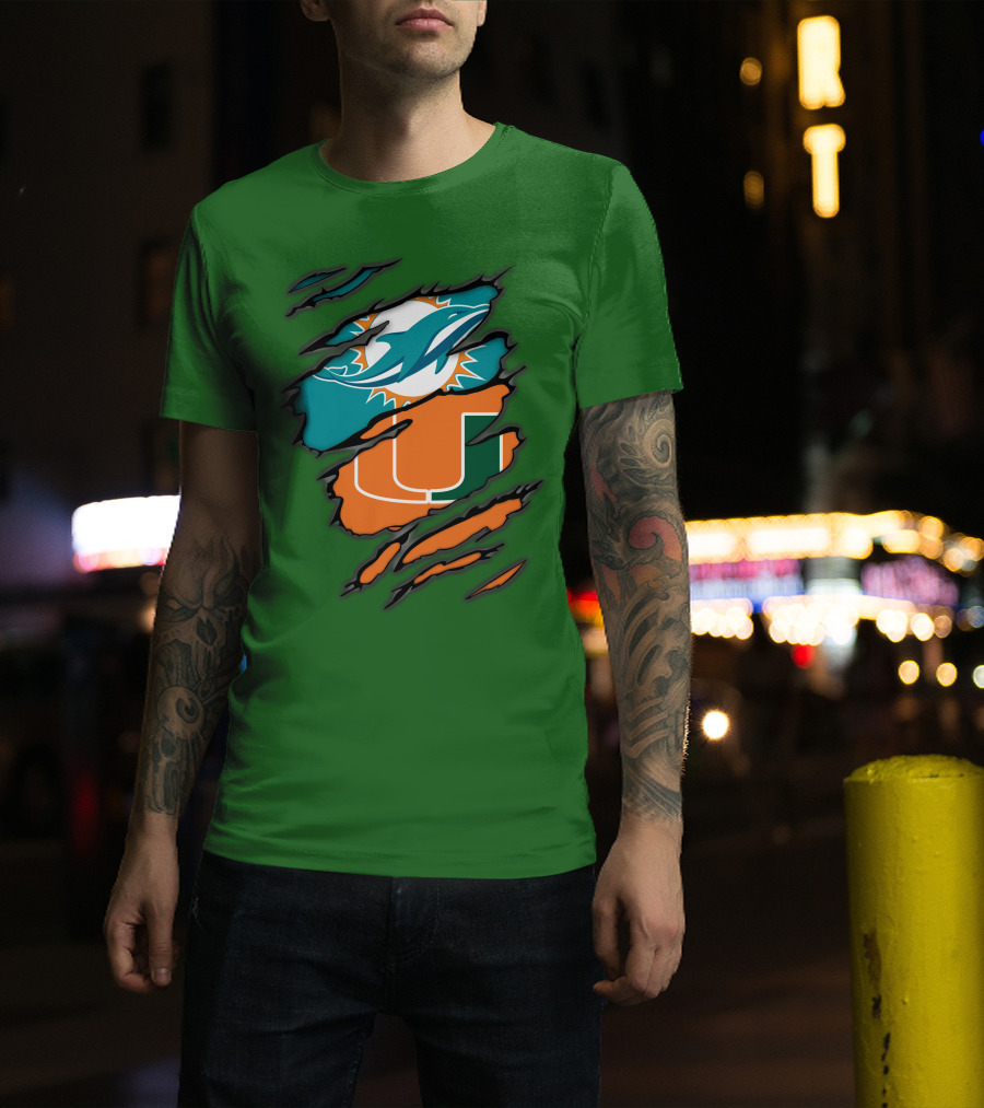 Miami Dolphins Miami Hurricanes Logo Blend T-Shirt