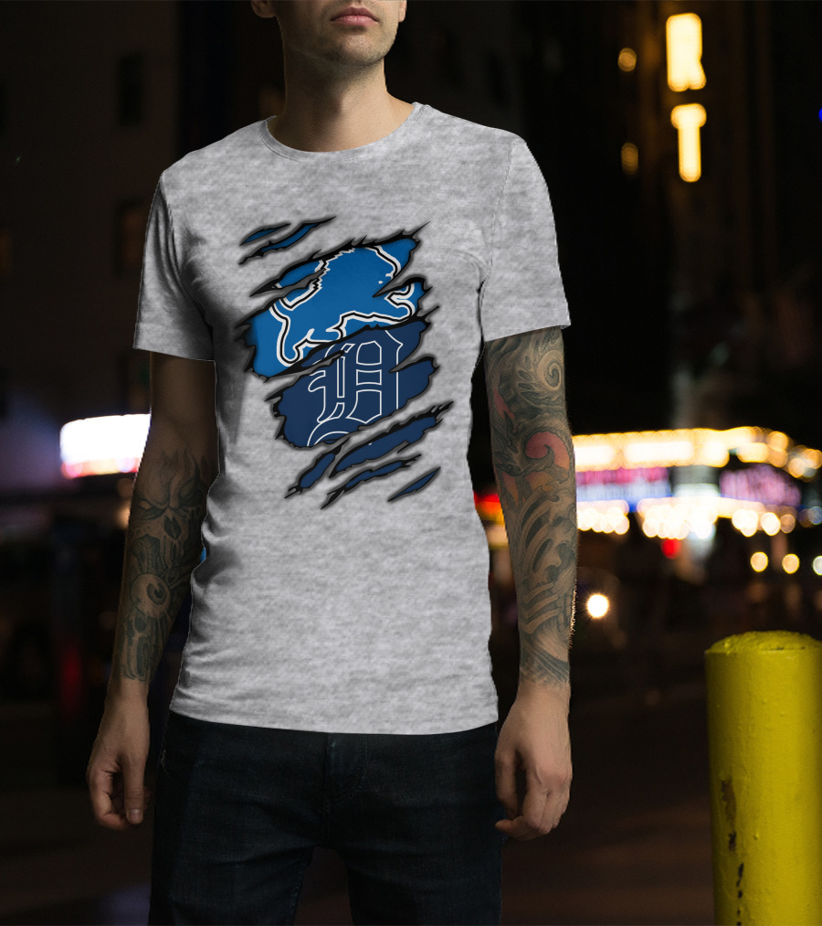 Detroit Lions Tigers Blue Claw Marks T-Shirt