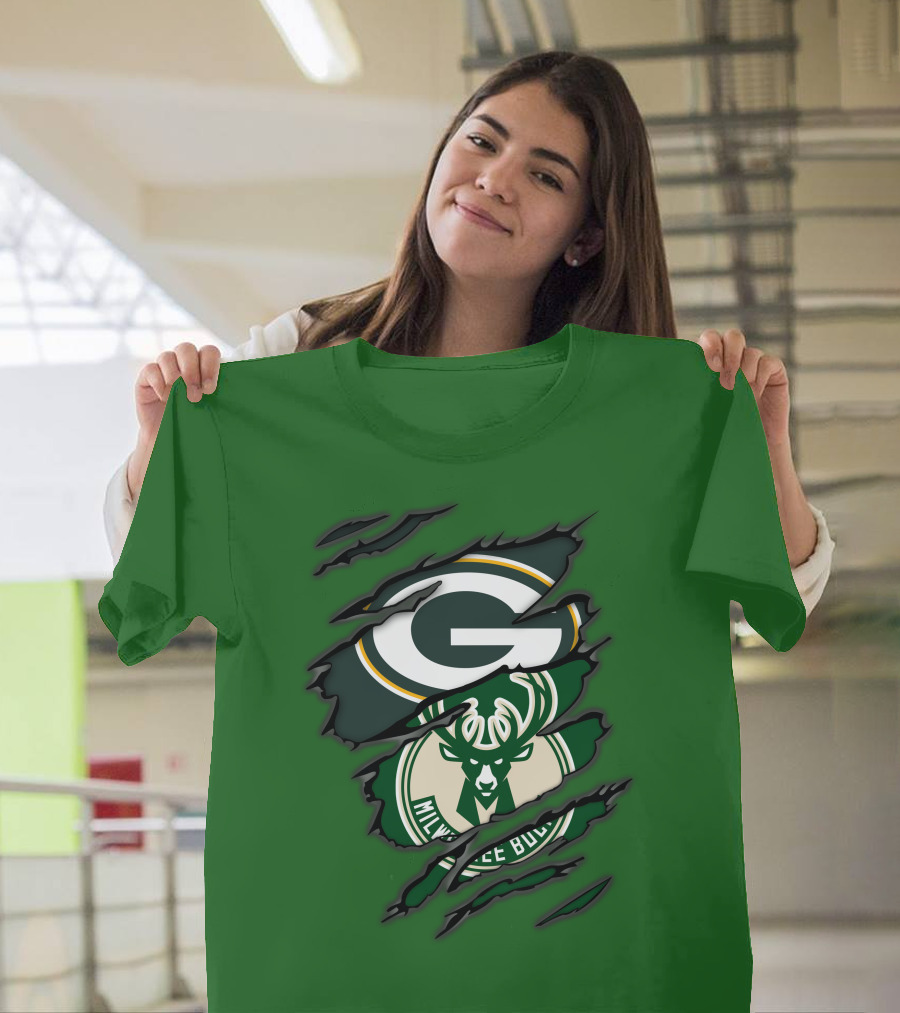Green Bay Packers Milwaukee Bucks Crossover T-Shirt