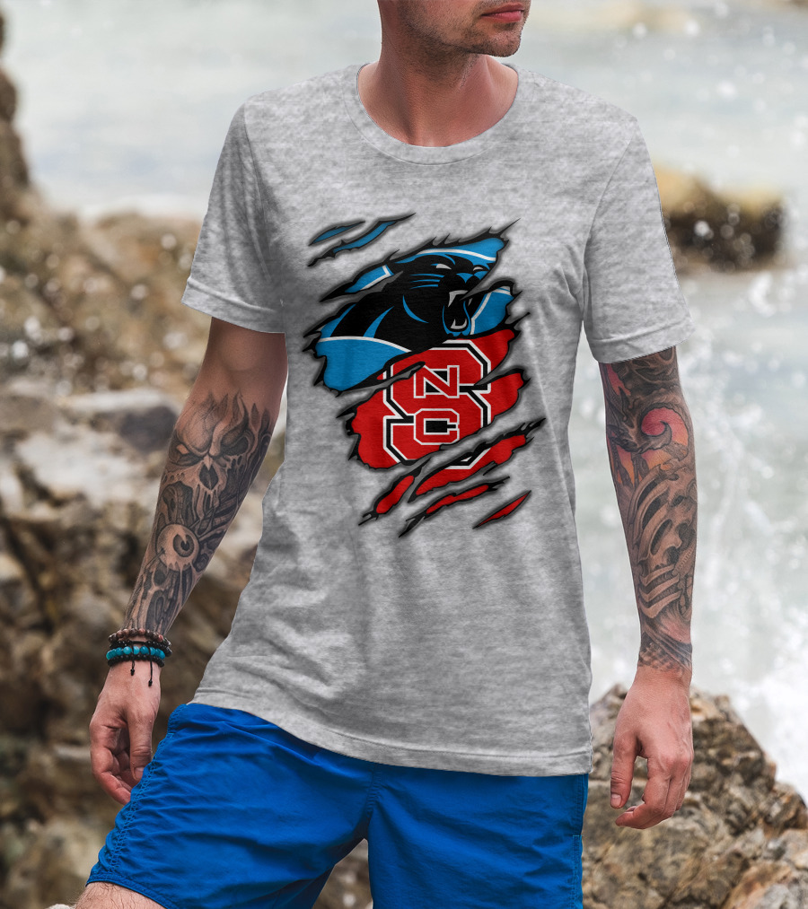 Carolina Panthers Nc State Wolfpack Claw Mark Logo Mashup T-Shirt