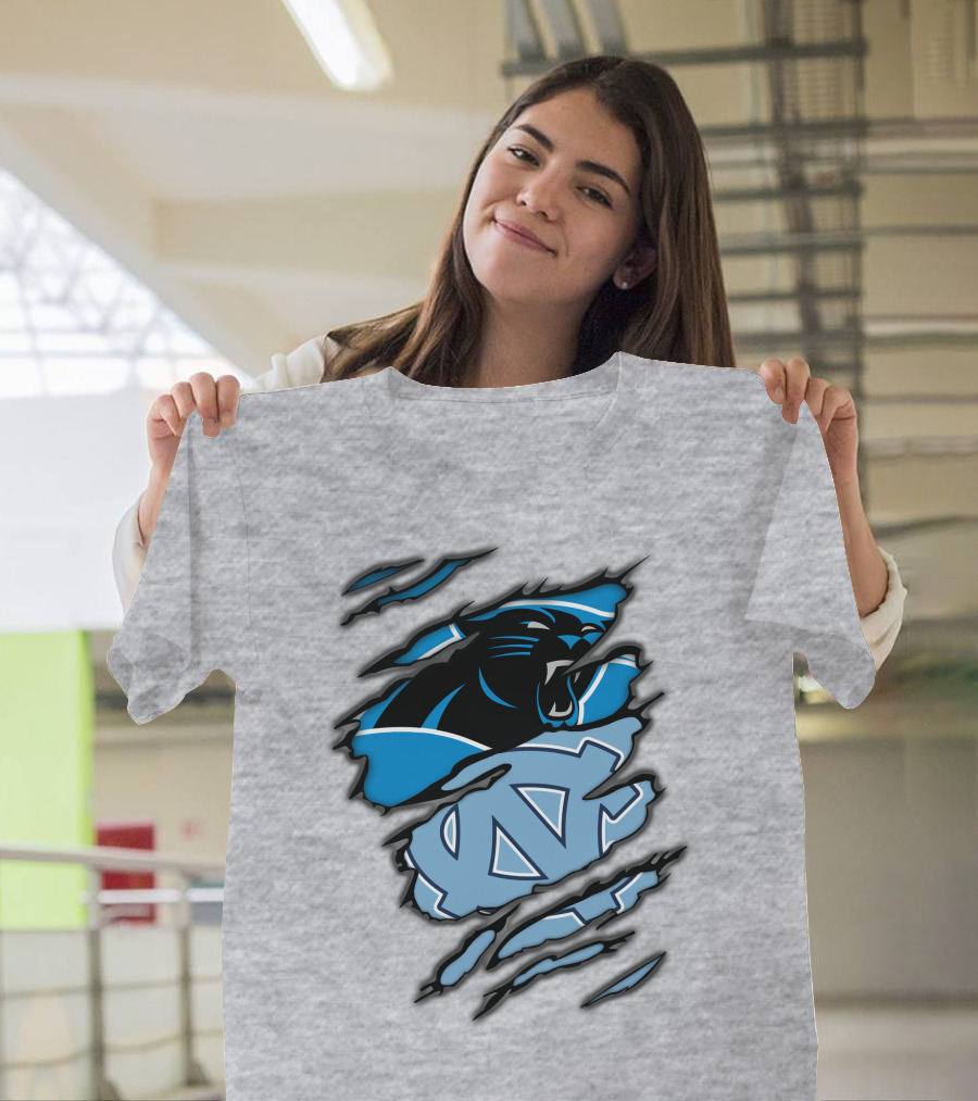 Carolina Panthers and North Carolina Tar Heels Logo Mashup T-Shirt