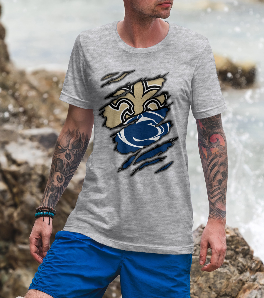 Saints Penn State Logo Combination Torn Effect T-Shirt