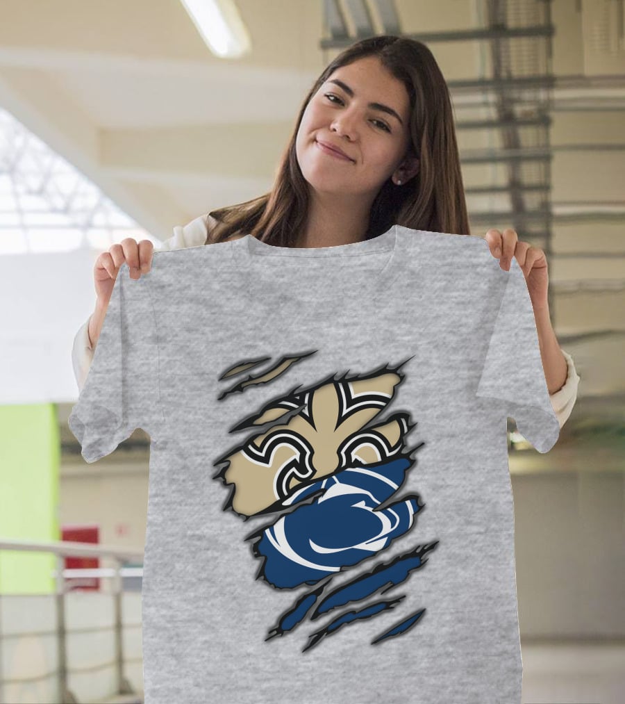 Saints Penn State Logo Combination Torn Effect T-Shirt