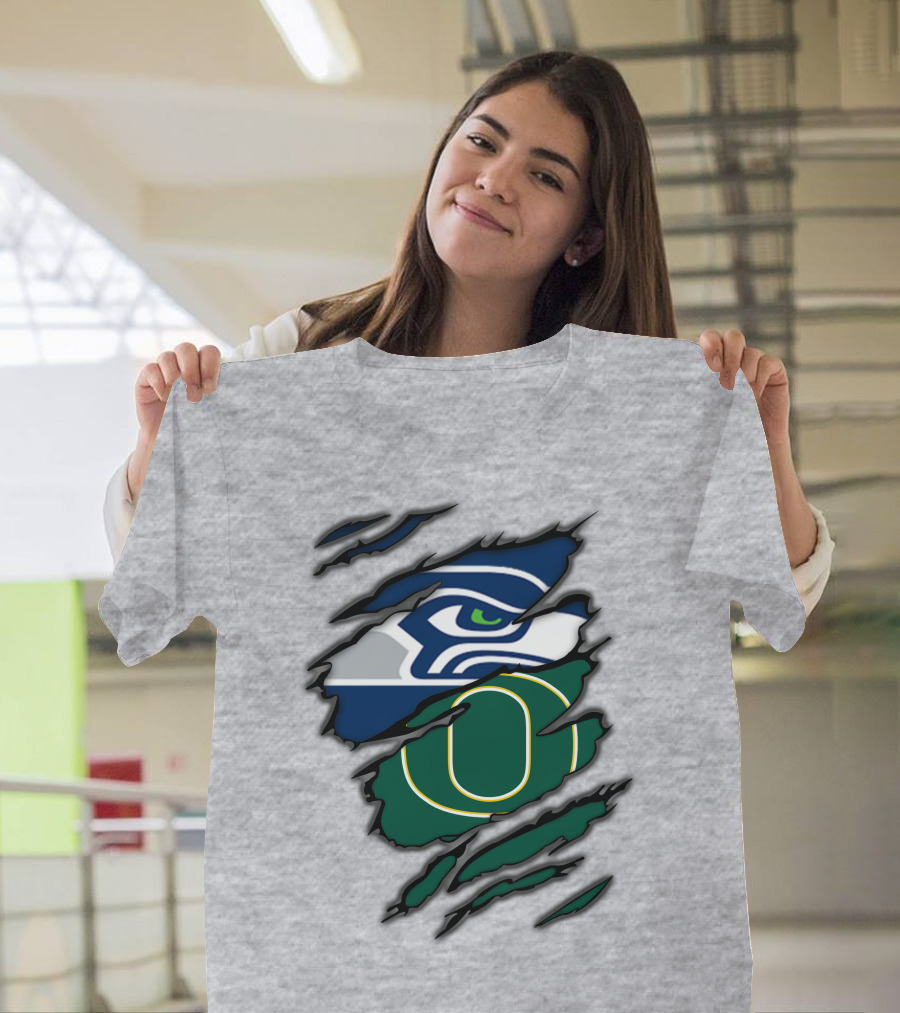 Seahawks Ducks Claw Style Logo Rip Combination T-Shirt