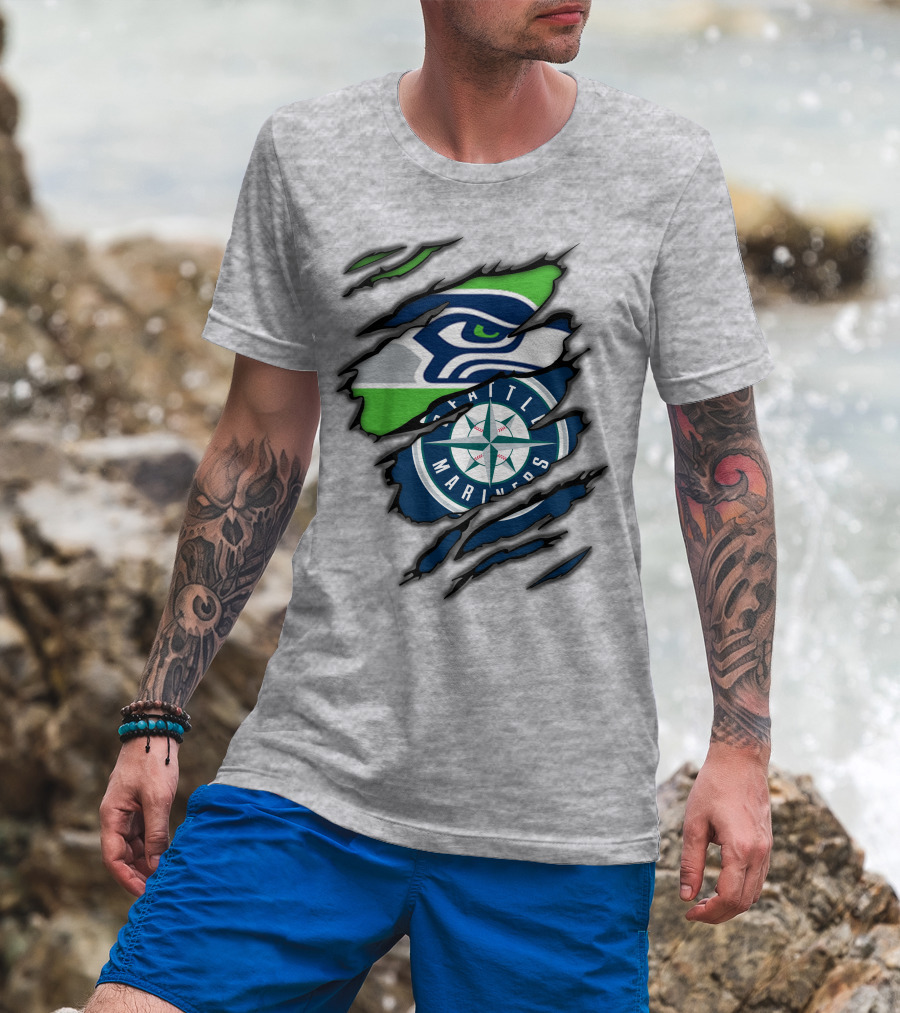 Seattle Seahawks Seattle Mariners Logo Fusion T-Shirt