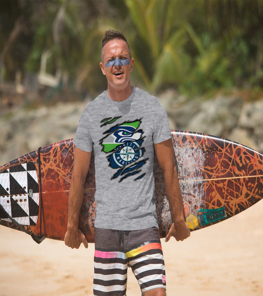 Seattle Seahawks Seattle Mariners Logo Fusion T-Shirt