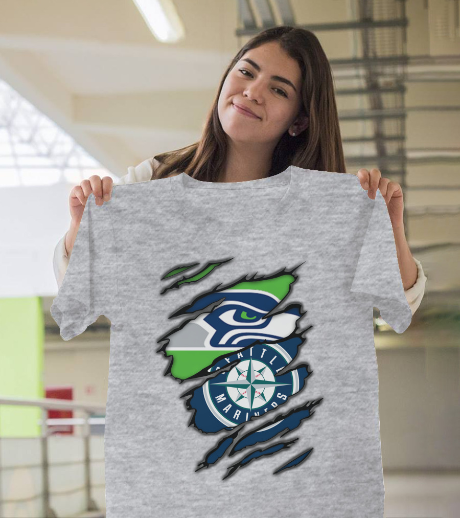 Seattle Seahawks Seattle Mariners Logo Fusion T-Shirt