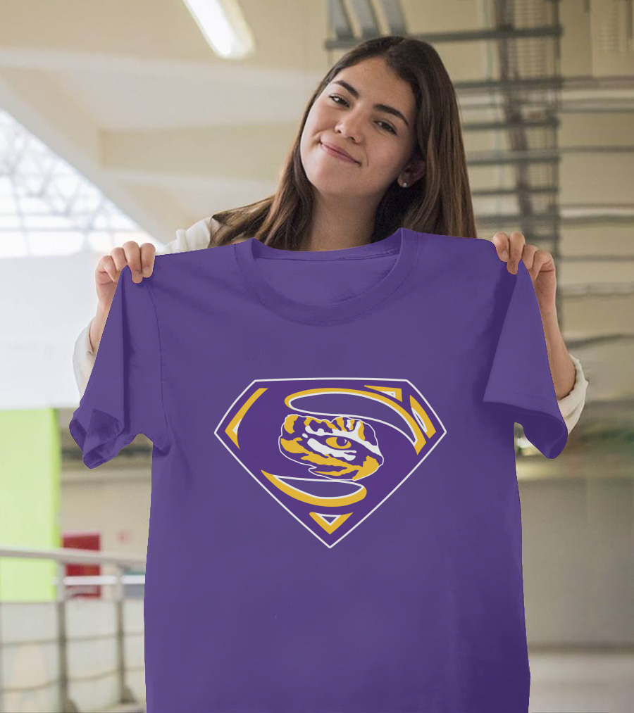 Superman LSU Tigers Logo Purple and Gold Tiger Eye T-Shirt