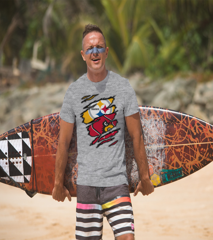 Steelers Cardinals Pittsburgh Louisville Torn Claw Marks Emblems T-Shirt