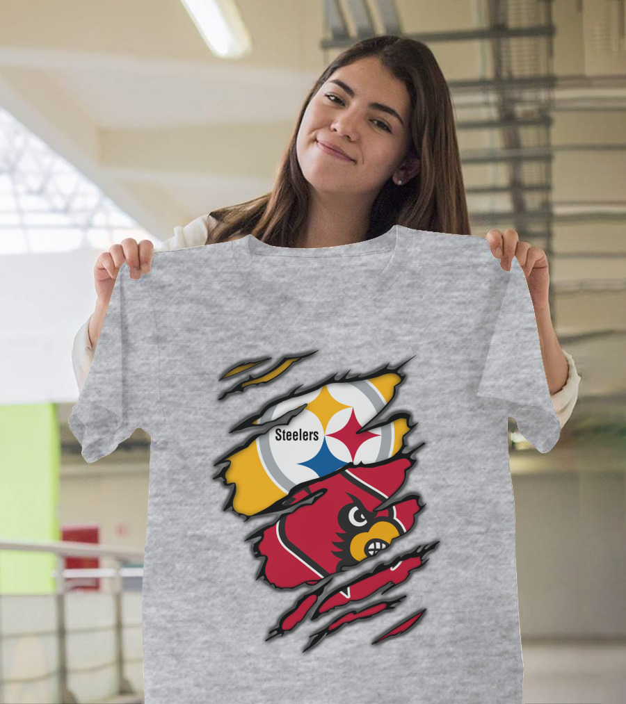 Steelers Cardinals Pittsburgh Louisville Torn Claw Marks Emblems T-Shirt