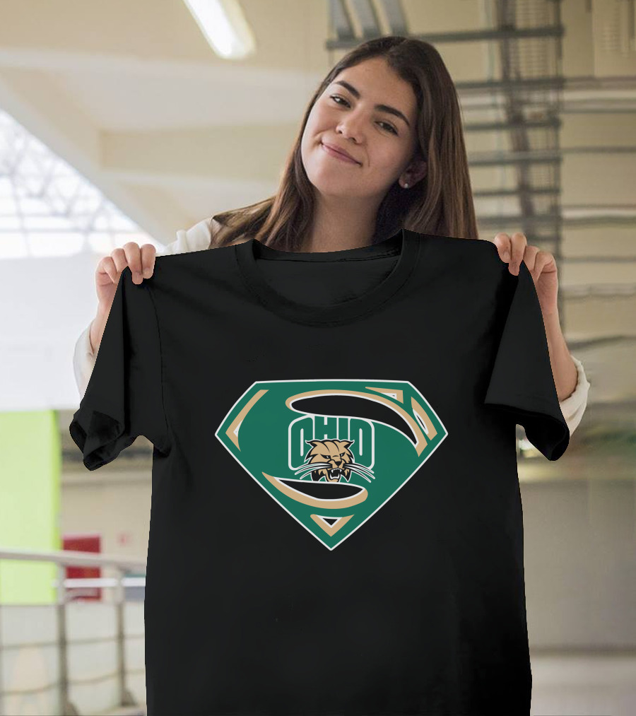 Superman Ohio Bobcats Logo Green And Gold Shield T-Shirt