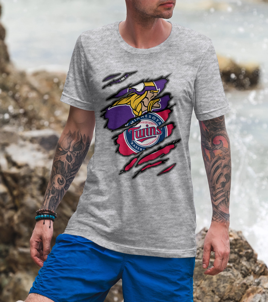 Minnesota Vikings And Twins Baseball Fusion T-Shirt