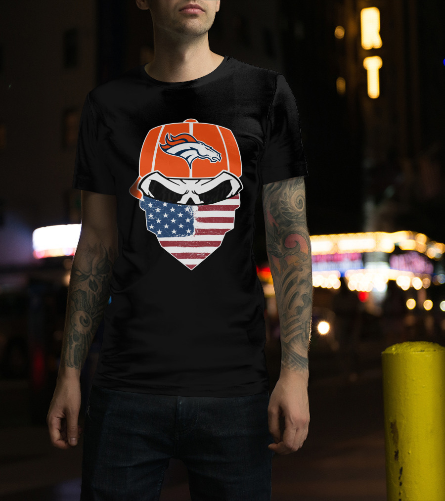 Broncos Skull With American Flag Bandana T-Shirt