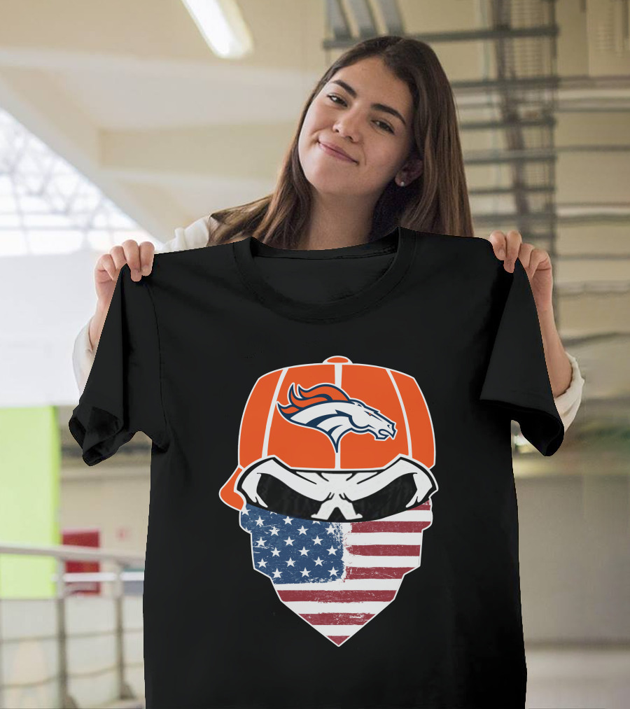 Broncos Skull With American Flag Bandana T-Shirt