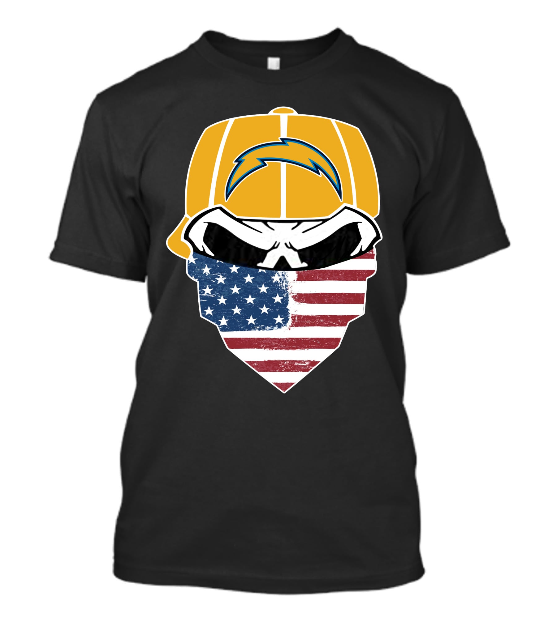 Los Angeles Chargers Skull American Flag Bandana T-Shirt