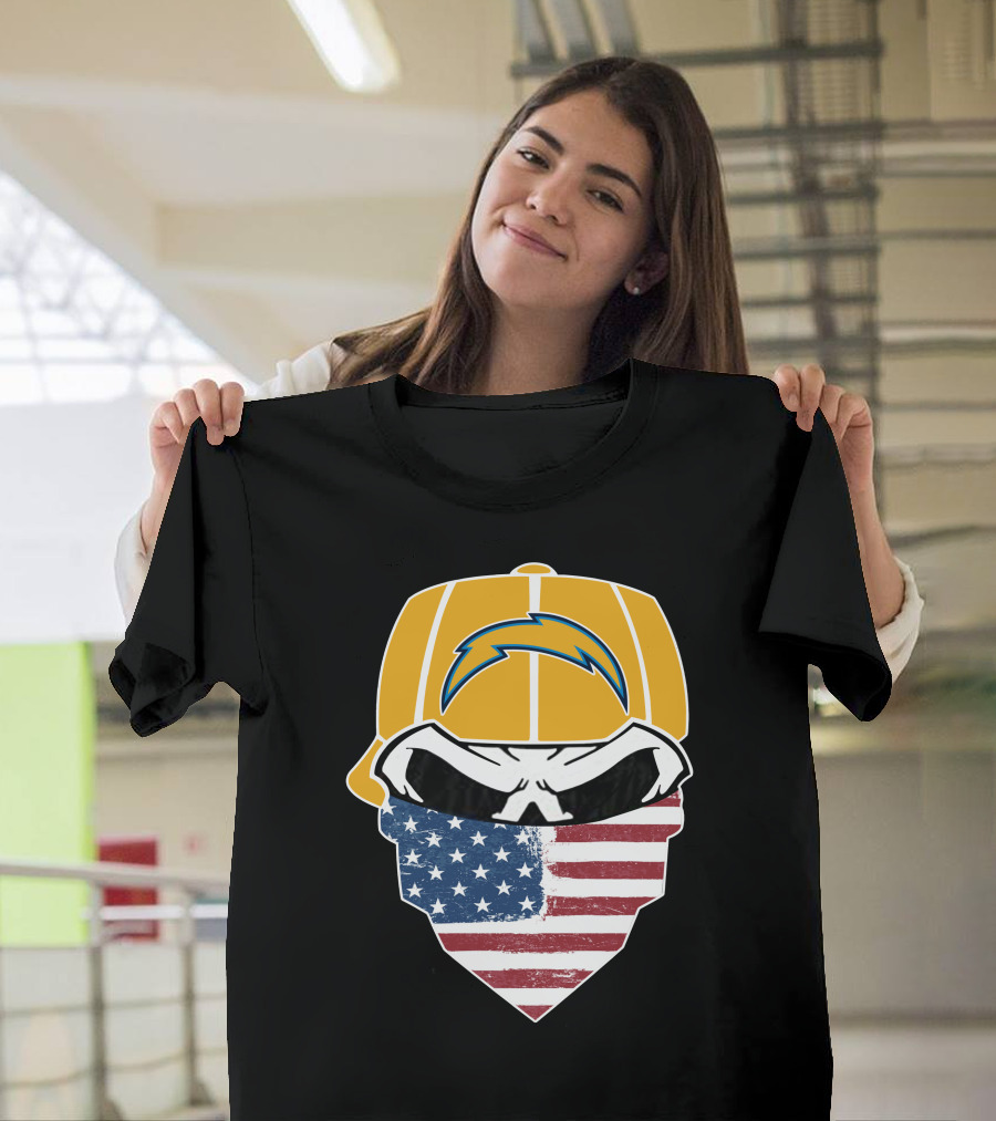 Los Angeles Chargers Skull American Flag Bandana T-Shirt