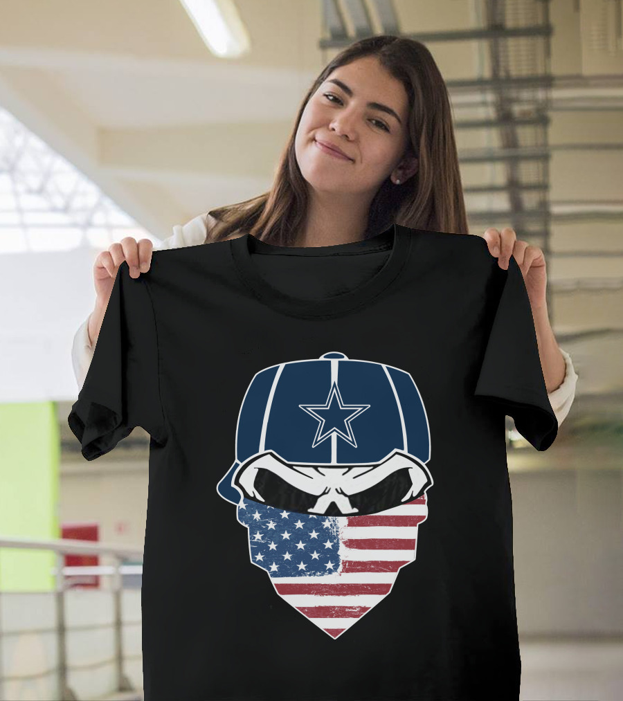Cowboys Skull With Star Cap And American Flag Bandana T-Shirt