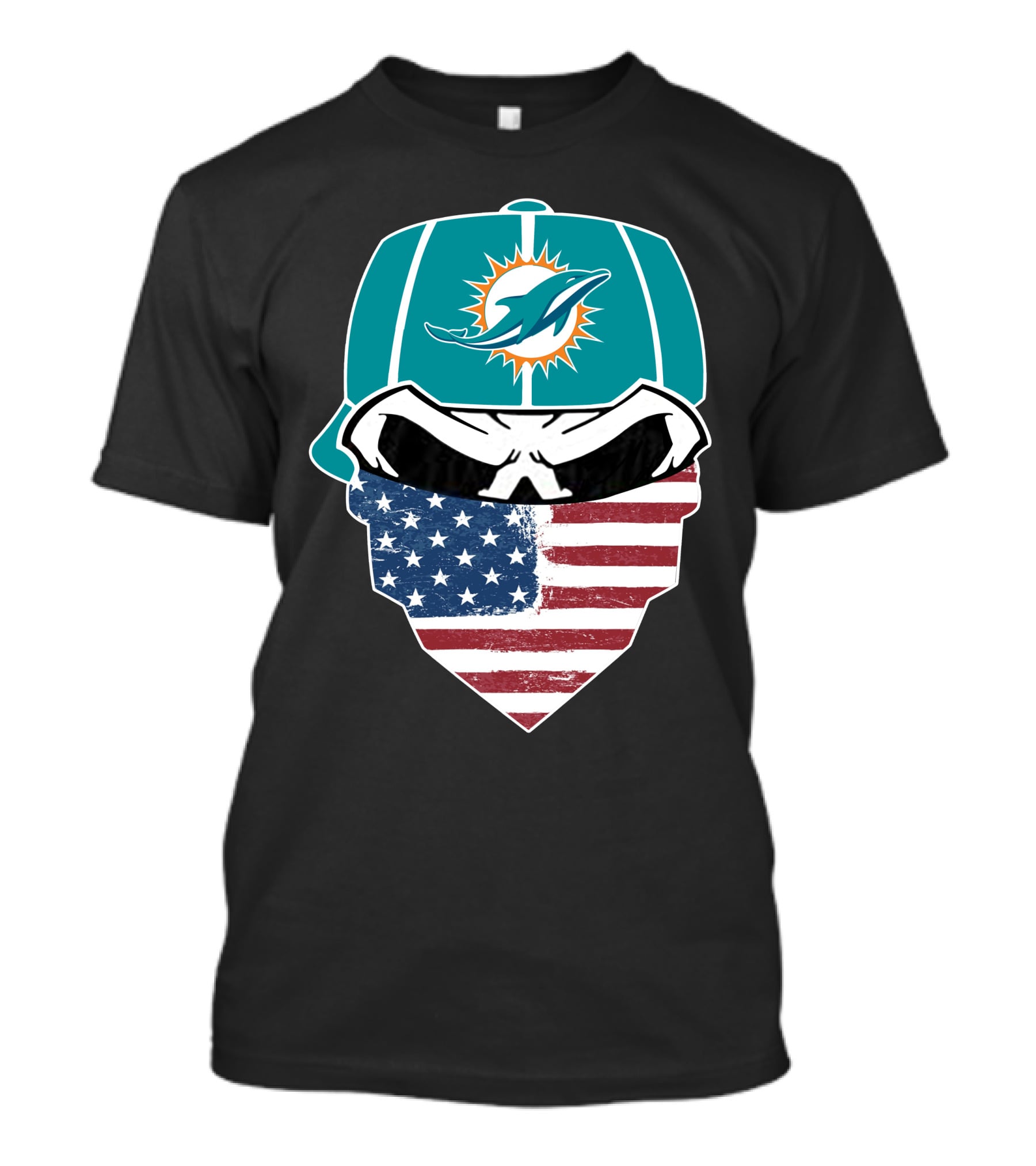 Miami Dolphins Skull American Flag Bandana T-Shirt