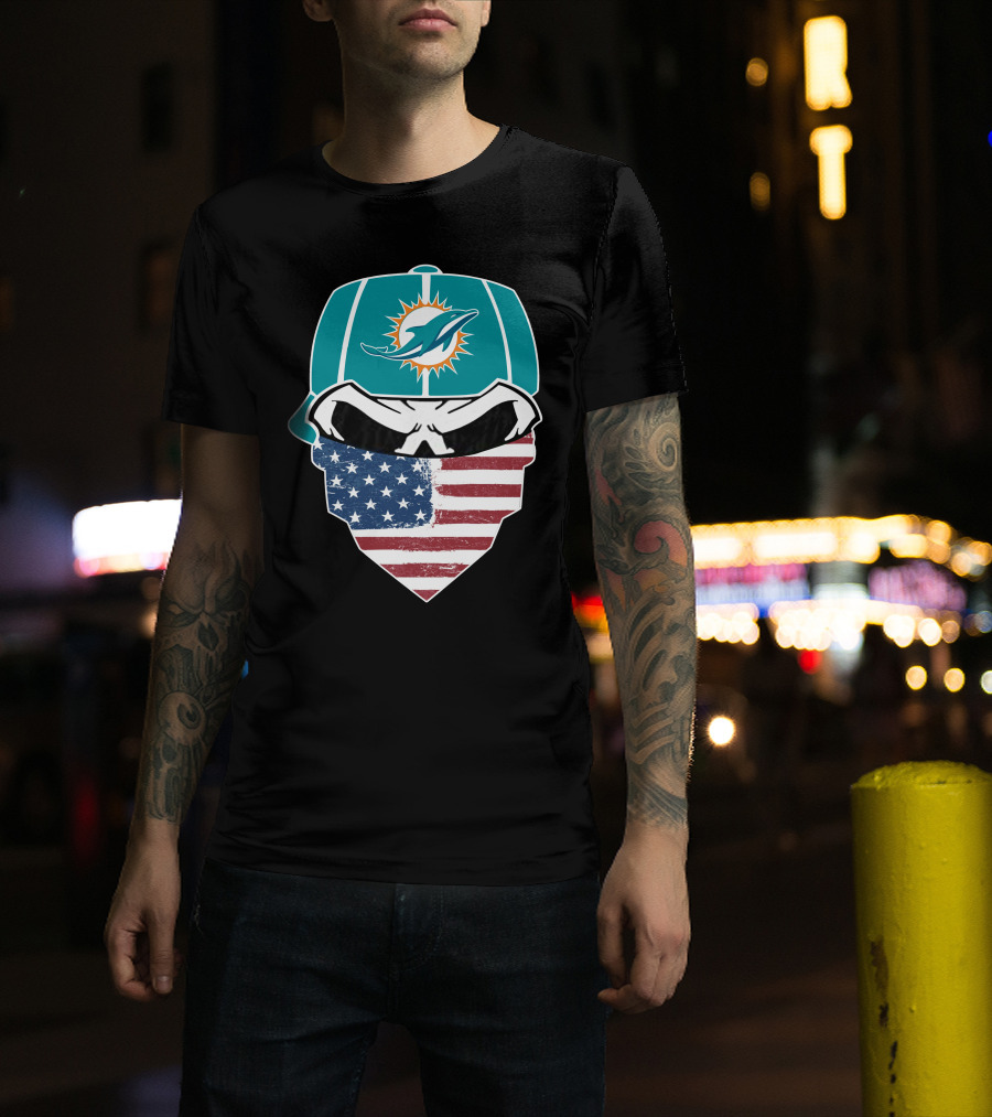 Miami Dolphins Skull American Flag Bandana T-Shirt