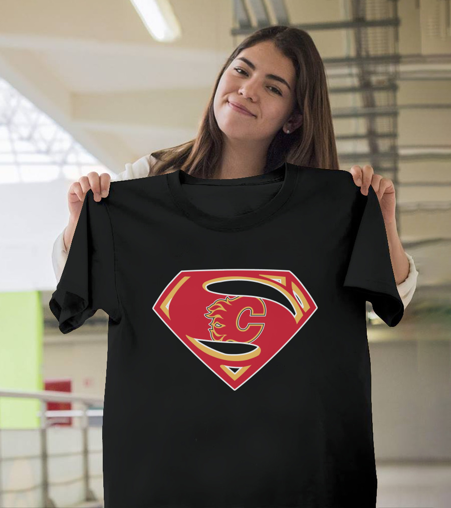 Superman Calgary Flames Logo Fusion T-Shirt