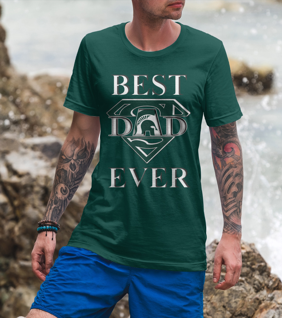 Michigan State Spartans Best Dad Ever Spartan Logo Superhero Badge T-Shirt