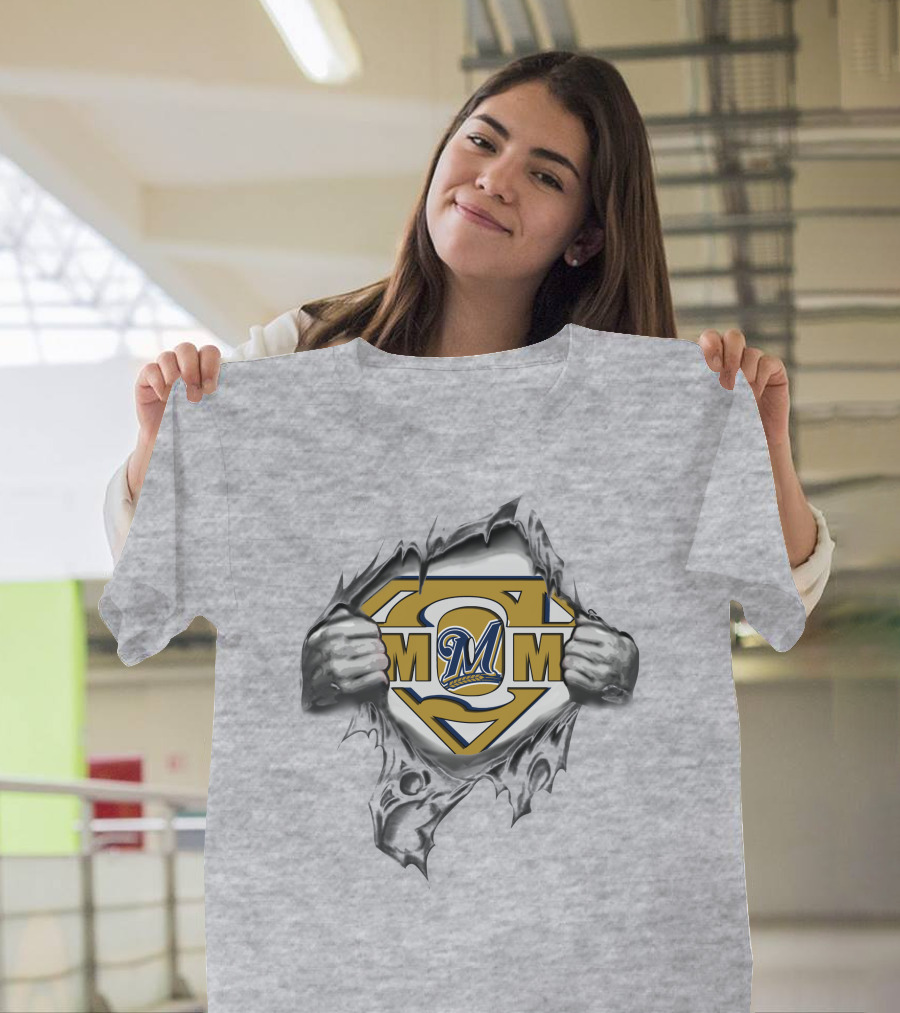 Milwaukee Brewers Super Logo With M Emblem And Ripped Flesh T-Shirt
