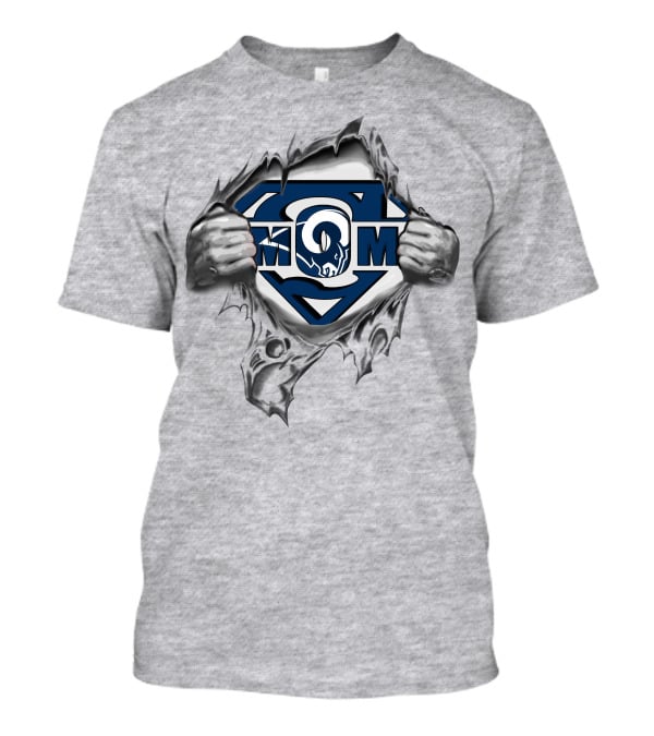 Rams Super Mom Logo With Superman Emblem And Torn Background T-Shirt