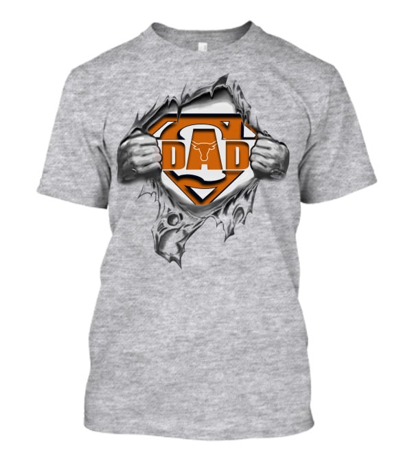 Texas Longhorn Dad Super Hero Busting Through T-Shirt