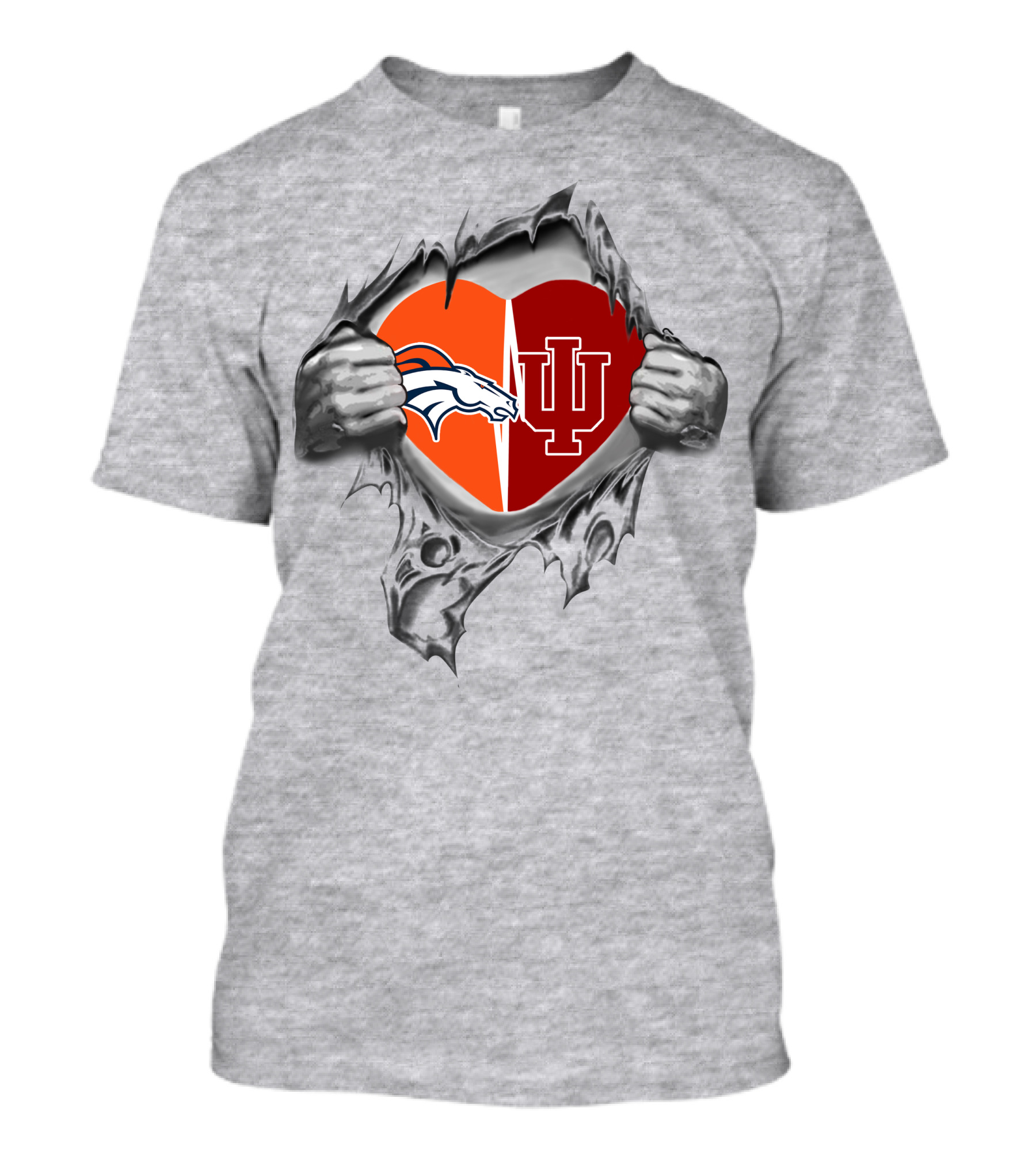 Denver Broncos Indiana Hoosiers Heart Symbol With Team Logos T-Shirt