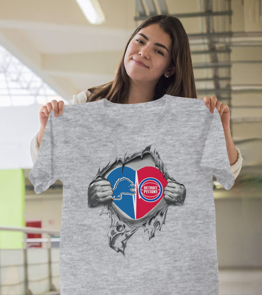 Detroit Pistons And Lions Heart T-Shirt