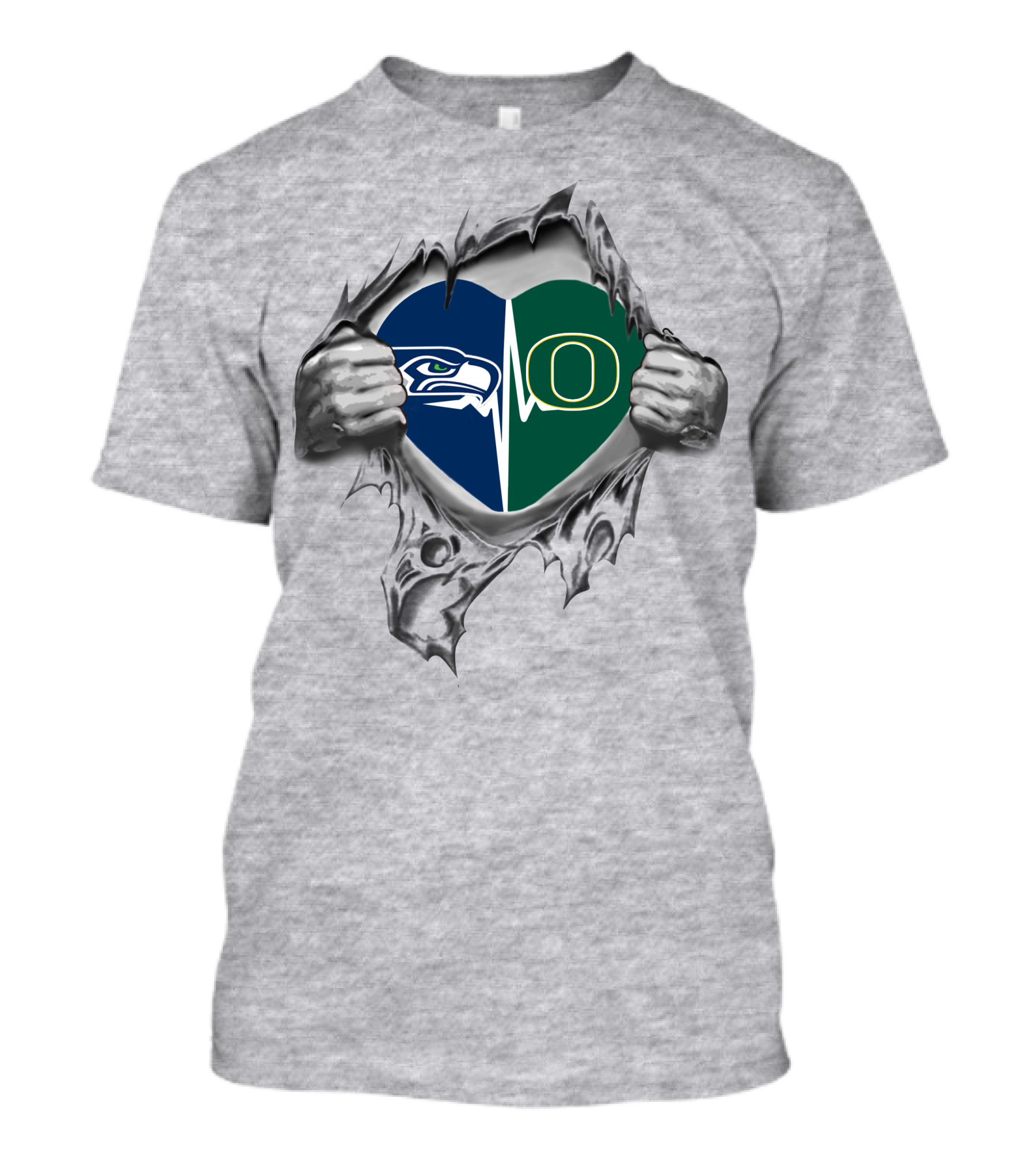 Seahawks Ducks Heart Logo In Hands Tear T-Shirt