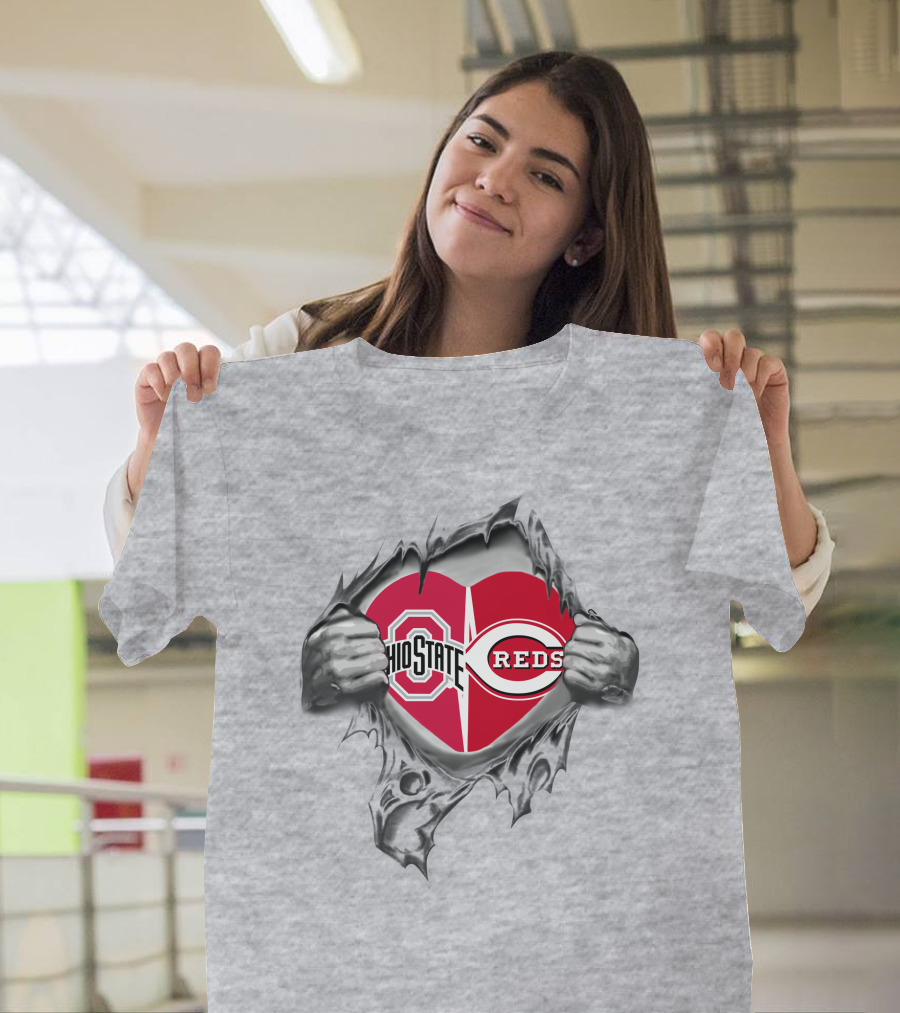 Ohio State Buckeyes Reds Heart Logo Peel T-Shirt