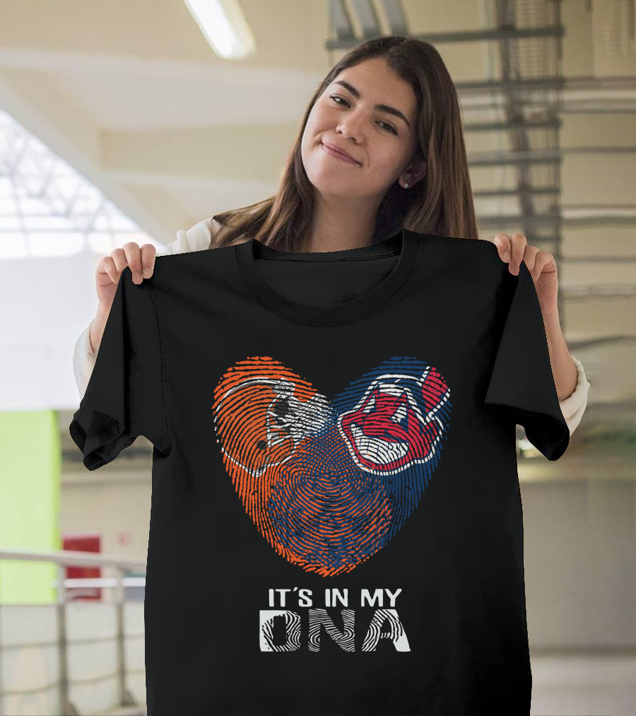 Browns Indians It's In My DNA Football Helmet And Team Logo Fingerprint T-Shirt