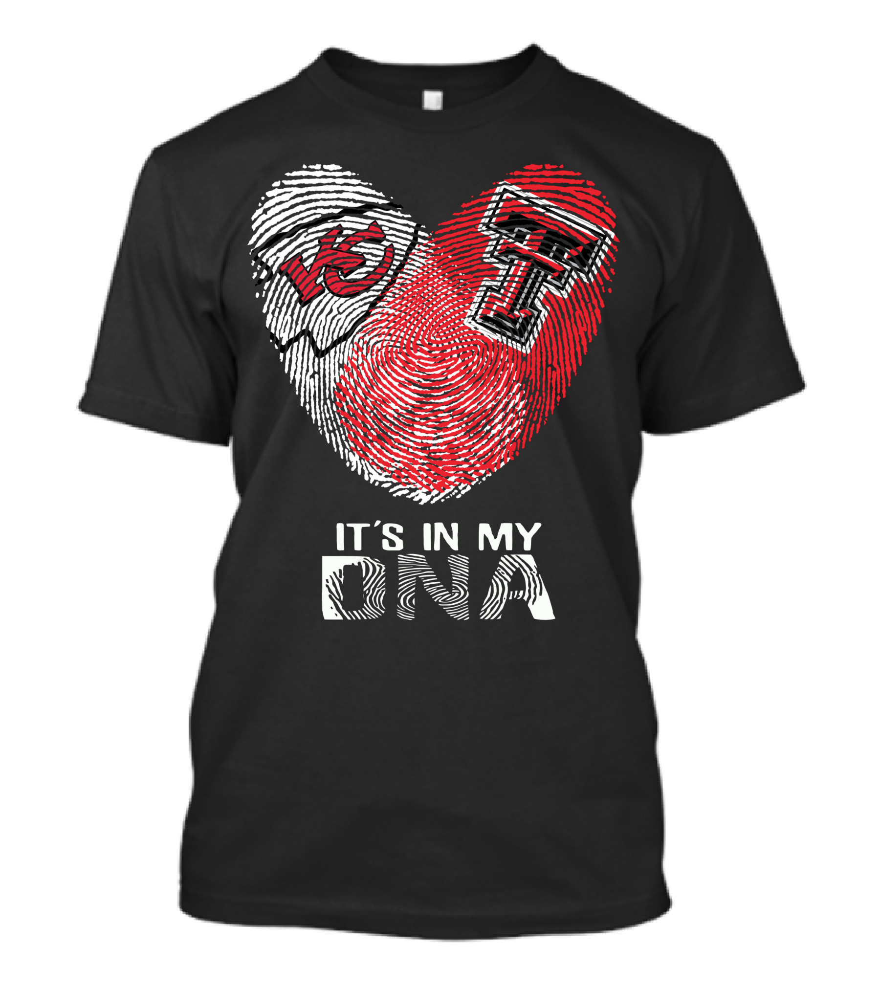 Chiefs Texas Tech It's In My DNA Heart Fingerprint T-Shirt