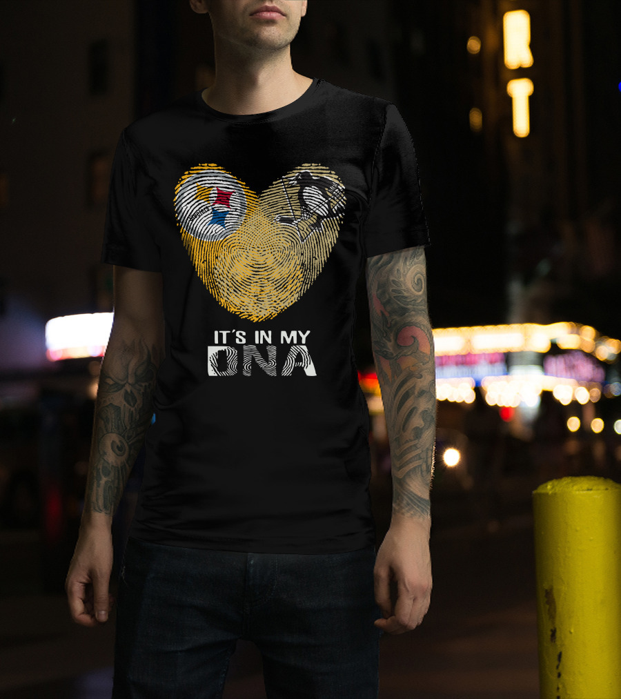 Steelers Penguins Heart It's In My Dna Fingerprint T-Shirt