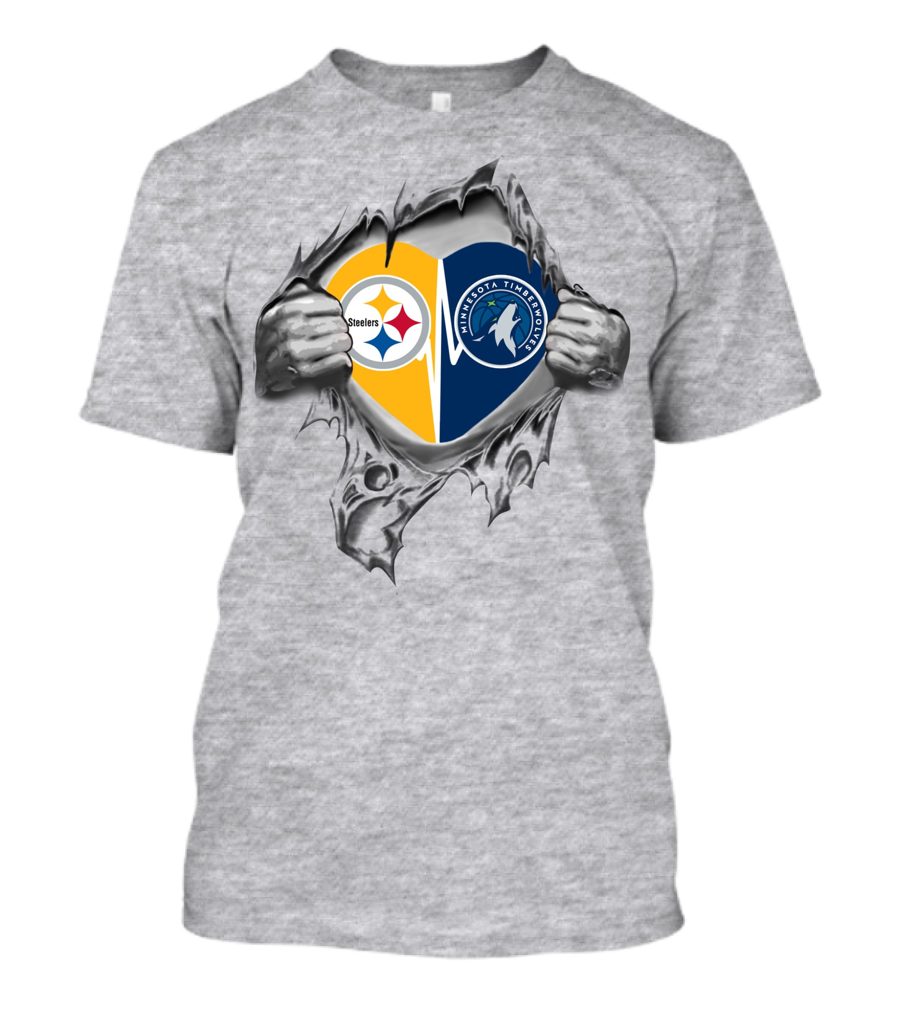 Steelers Timberwolves Heart Logo Rip T-Shirt