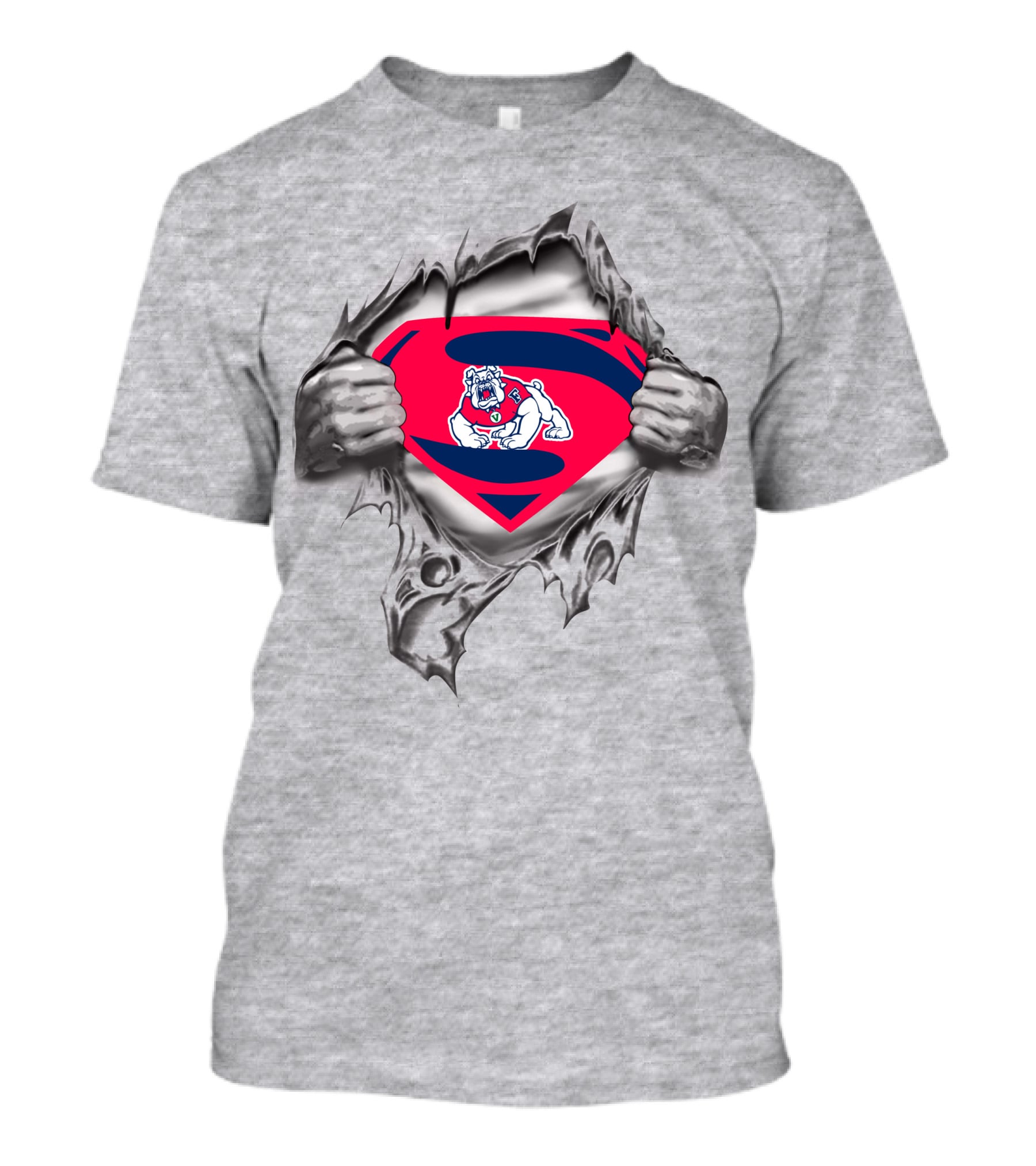 Fresno State Bulldog Superman Emblem With Bulldog Logo Torn T-Shirt