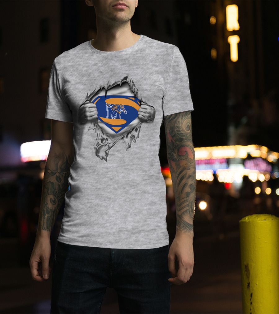 Memphis Tigers M Logo Superman Emblem With Tiger T-Shirt