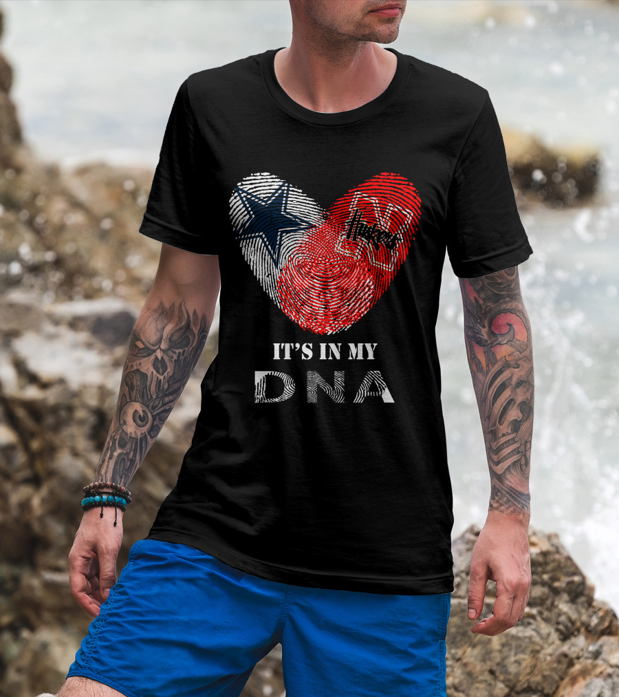 Cowboys Huskers It's In My Dna Fingerprint Heart With Star And N T-Shirt
