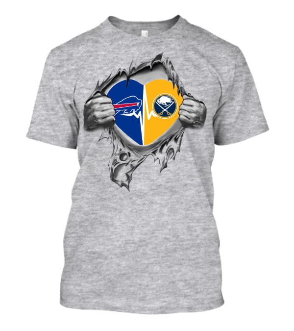 Bills Sabres Heart Torn Fabric Combined Team Logos Inside T-Shirt