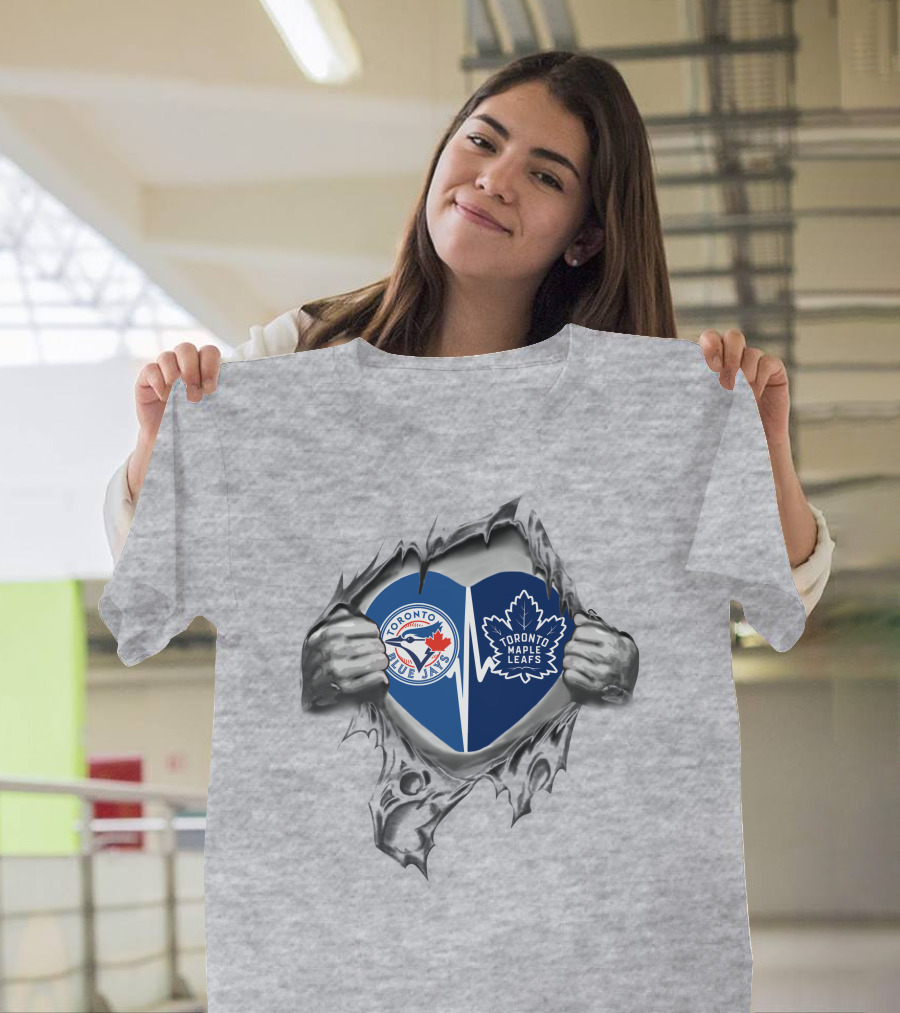 Blue Jays Maple Leafs Heart Toronto Sports Love T-Shirt