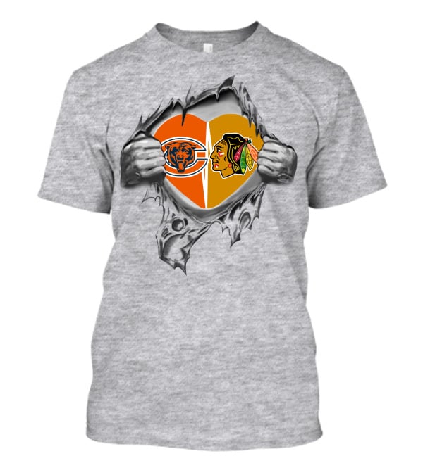 Chicago Bears Blackhawks Heart Logo Fusion T-Shirt