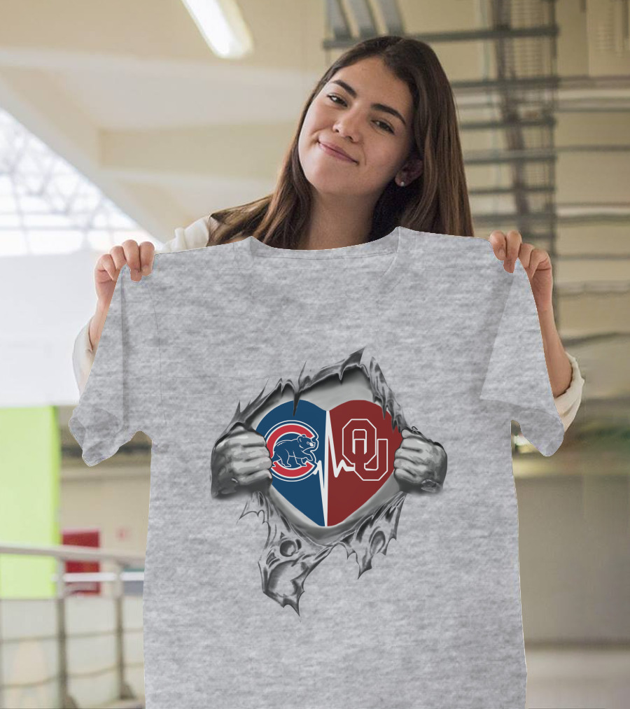 Chicago Cubs Oklahoma Sooners Heart Fusion T-Shirt