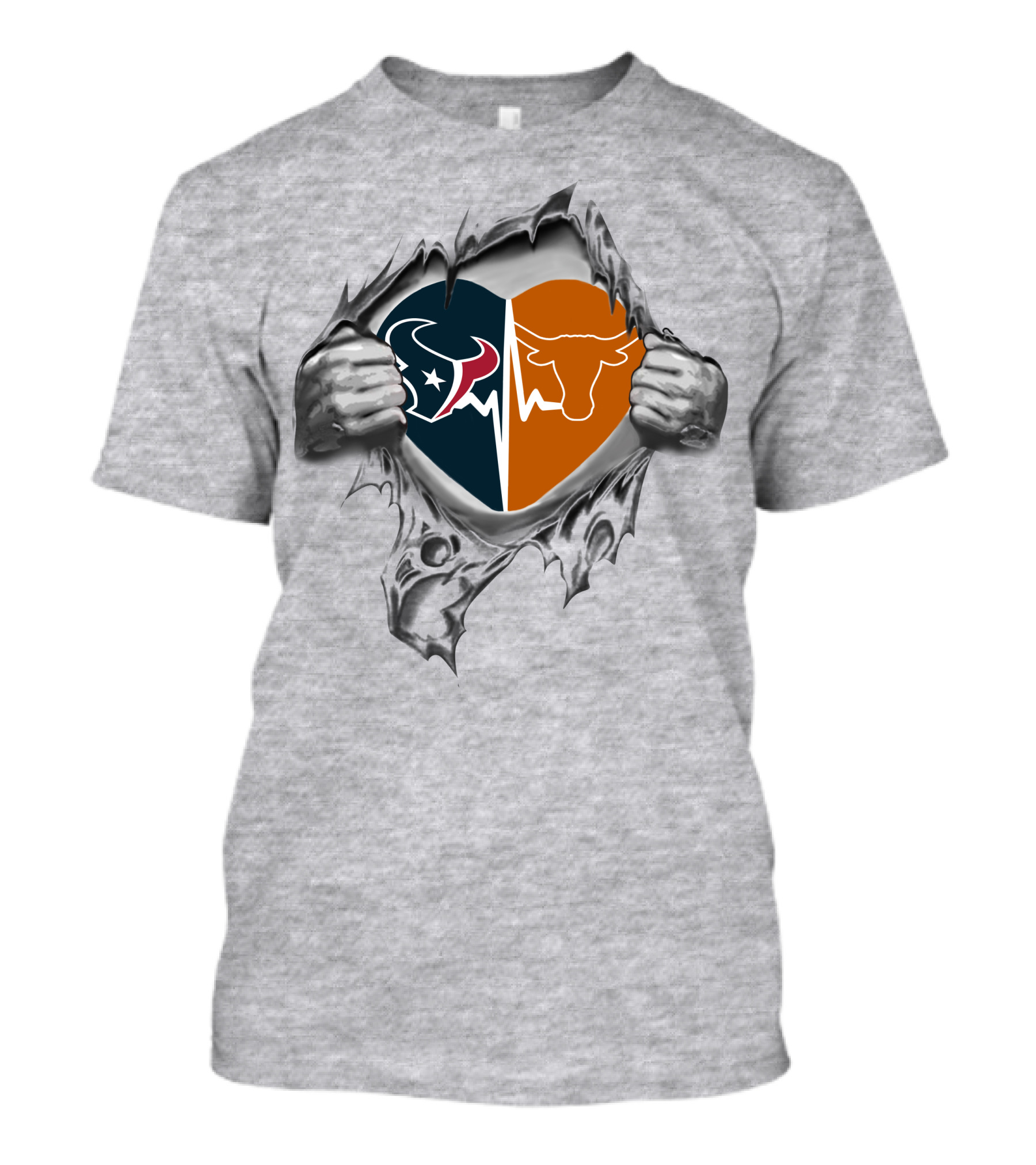 Texans Longhorn Blue And Orange Heart Fusion T-Shirt