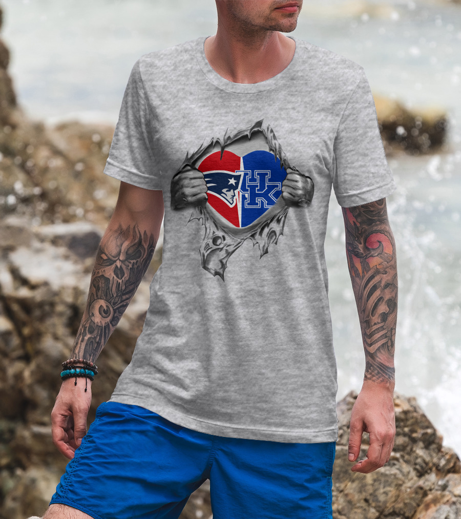 New England Patriots Kentucky Wildcats Heart Logo Fusion T-Shirt