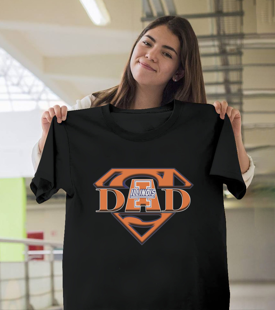 Illinois Fighting Illini Super Dad Logo With Superman Shield T-Shirt