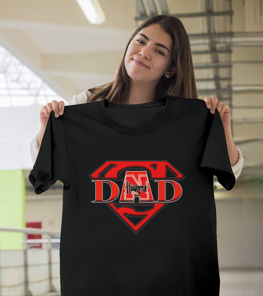 Nebraska Cornhuskers Super Dad Huskers Logo Superman Shield T-Shirt