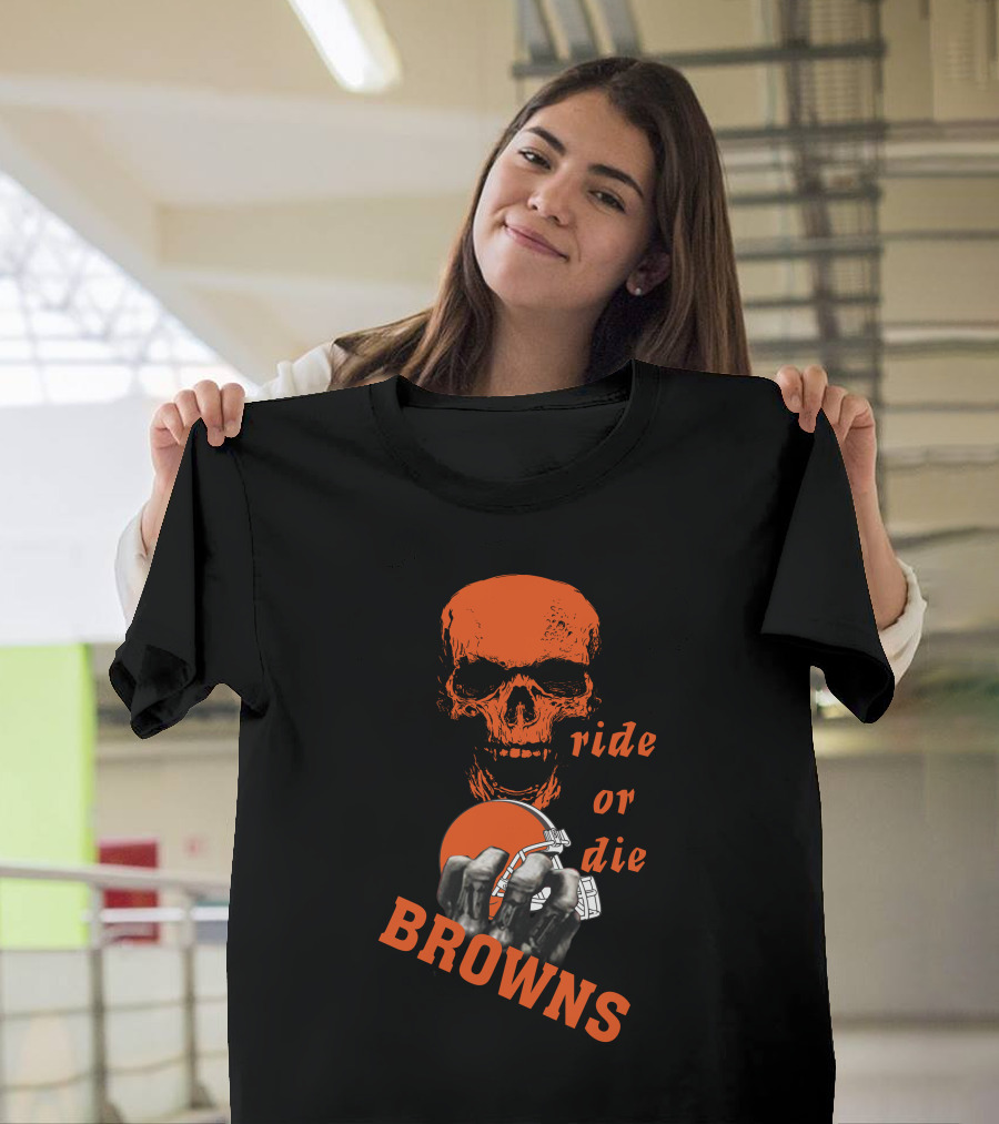 Browns Ride Or Die Skull And Helmet Fan T-Shirt