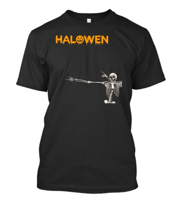 Halowen Skeleton Dabbing With Pumpkin Face T-Shirt