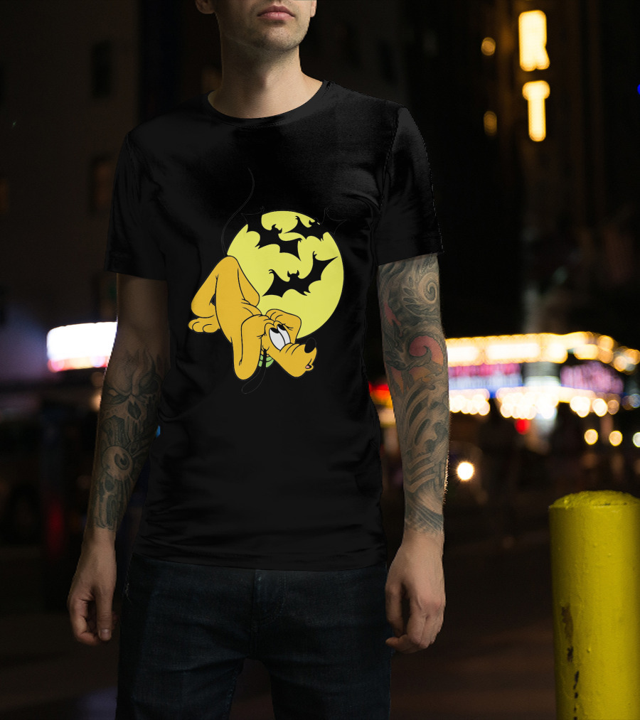 Halloween Moon Spooky Pluto With Bats Mickey Mouse Minnie Mouse Coloring Book T-Shirt